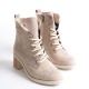 New Lena Bej Süet Kadın Topuklu Bot