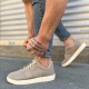JY0118 REX Bağcıklı Keten Kumaş Erkek Günlük Sneaker Ayakkabı KKT - Bej