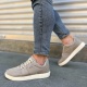 JY0118 REX Bağcıklı Keten Kumaş Erkek Günlük Sneaker Ayakkabı KKT - Bej