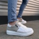 Warrior Bağcıklı ve Fermuarlı Cilt Süet Erkek Günlük Sneaker Ayakkabı CSBT - Beyaz/Gri