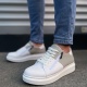 Warrior Bağcıklı ve Fermuarlı Cilt Süet Erkek Günlük Sneaker Ayakkabı CSBT - Beyaz/Gri