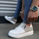 Warrior Bağcıklı ve Fermuarlı Cilt Süet Erkek Günlük Sneaker Ayakkabı CSBT - Beyaz/Gri
