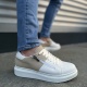 Warrior Bağcıklı ve Fermuarlı Cilt Süet Erkek Günlük Sneaker Ayakkabı CSBT - Beyaz/Krem