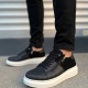 Warrior Bağcıklı ve Fermuarlı Cilt Süet Erkek Günlük Sneaker Ayakkabı CSBT - Siyah
