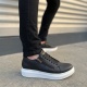 Warrior Bağcıklı ve Fermuarlı Cilt Erkek Günlük Sneaker Ayakkabı CBT - Siyah
