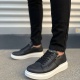 Warrior Bağcıklı ve Fermuarlı Cilt Erkek Günlük Sneaker Ayakkabı CBT - Siyah