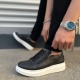 Warrior Bağcıklı ve Fermuarlı Cilt Erkek Günlük Sneaker Ayakkabı CBT - Siyah