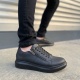 Warrior Bağcıklı ve Fermuarlı Cilt Erkek Günlük Sneaker Ayakkabı CST - Siyah