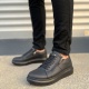 Warrior Bağcıklı ve Fermuarlı Cilt Erkek Günlük Sneaker Ayakkabı CST - Siyah