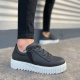 Siyah Beyaz Bold Bağcıklı Cilt Erkek Günlük Sneaker Ayakkabı
