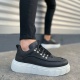 Siyah Beyaz Cloud Bağcıklı Cilt Erkek Günlük Sneaker Ayakkabı