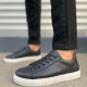 Mode Bağcıklı Cilt Siyah Beyaz Erkek Günlük Sneaker Ayakkabı