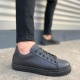 Siyah Mode Bağcıklı Cilt Erkek Günlük Sneaker Ayakkabı