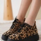 Nerual Kadın Gizli Topuk Siyah Taban Leopar Spor Ayakkabı