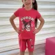 Pembe Kuromi Kısa Kollu Şortlu Çizgi Karakter Baskılı Kız Çocuk 2li Takım
