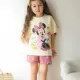 Bej Minnie Mouse Kısa Kollu Şortlu Çizgi Karakter Baskılı Kız Çocuk 2li Takım
