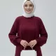 NEW Bordo Fitilli Triko İkili Takım | Balon Kollu Uzun Hırka ve Elbise Seti