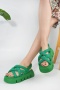 Çapraz Bağlı Neon Yeşil Ortopedik Taban Kadın Sandalet