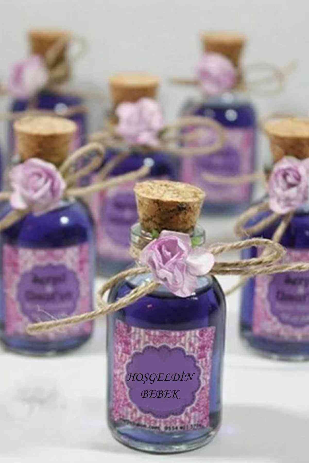 50 Adet Çiçekli Hediyelik Kolonya Şişesi, Nikah Şekeri, Bebek Şekeri - MOR