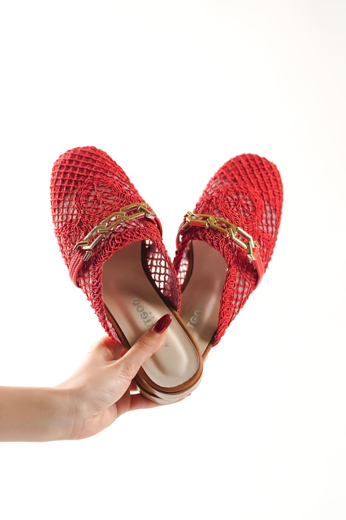 New Pattaya Kırmızı Kadın Örgü Terlik