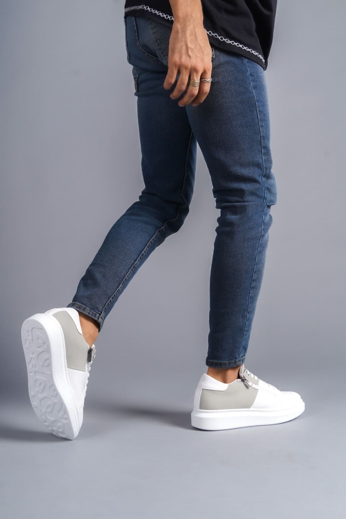 Warrior Bağcıklı ve Fermuarlı Cilt Süet Erkek Günlük Sneaker Ayakkabı BT Beyaz/Gri