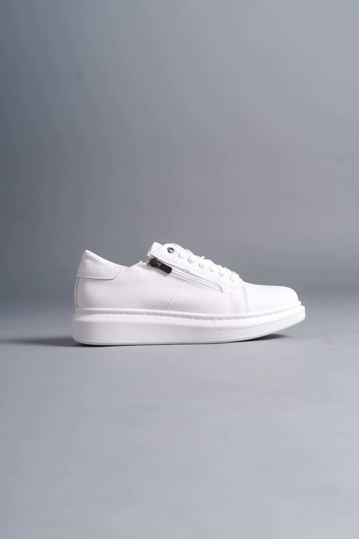 Warrior Bağcıklı ve Fermuarlı Cilt Erkek Günlük Sneaker Ayakkabı BT Beyaz