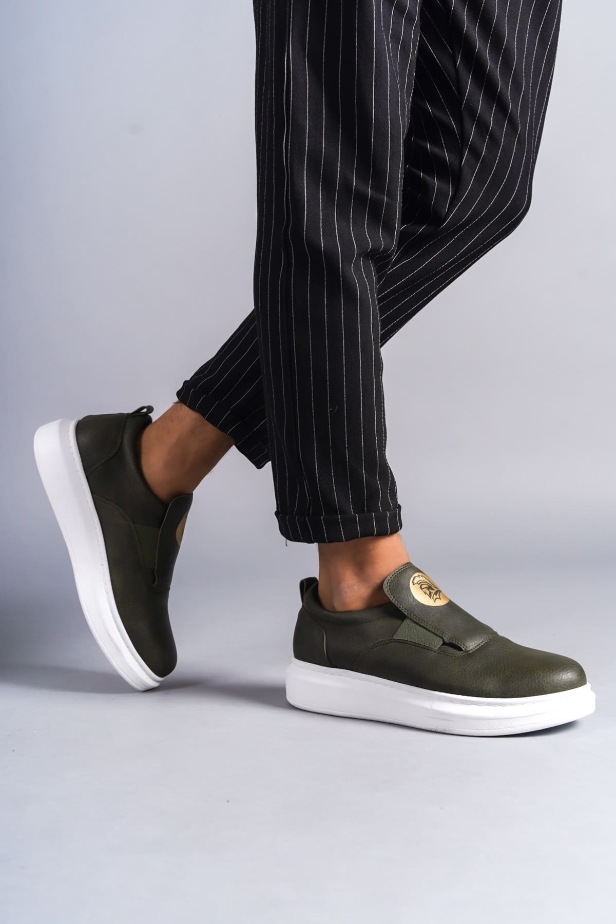 Hippo Bağcıksız Cilt Erkek Günlük Sneaker Ayakkabı BT Haki