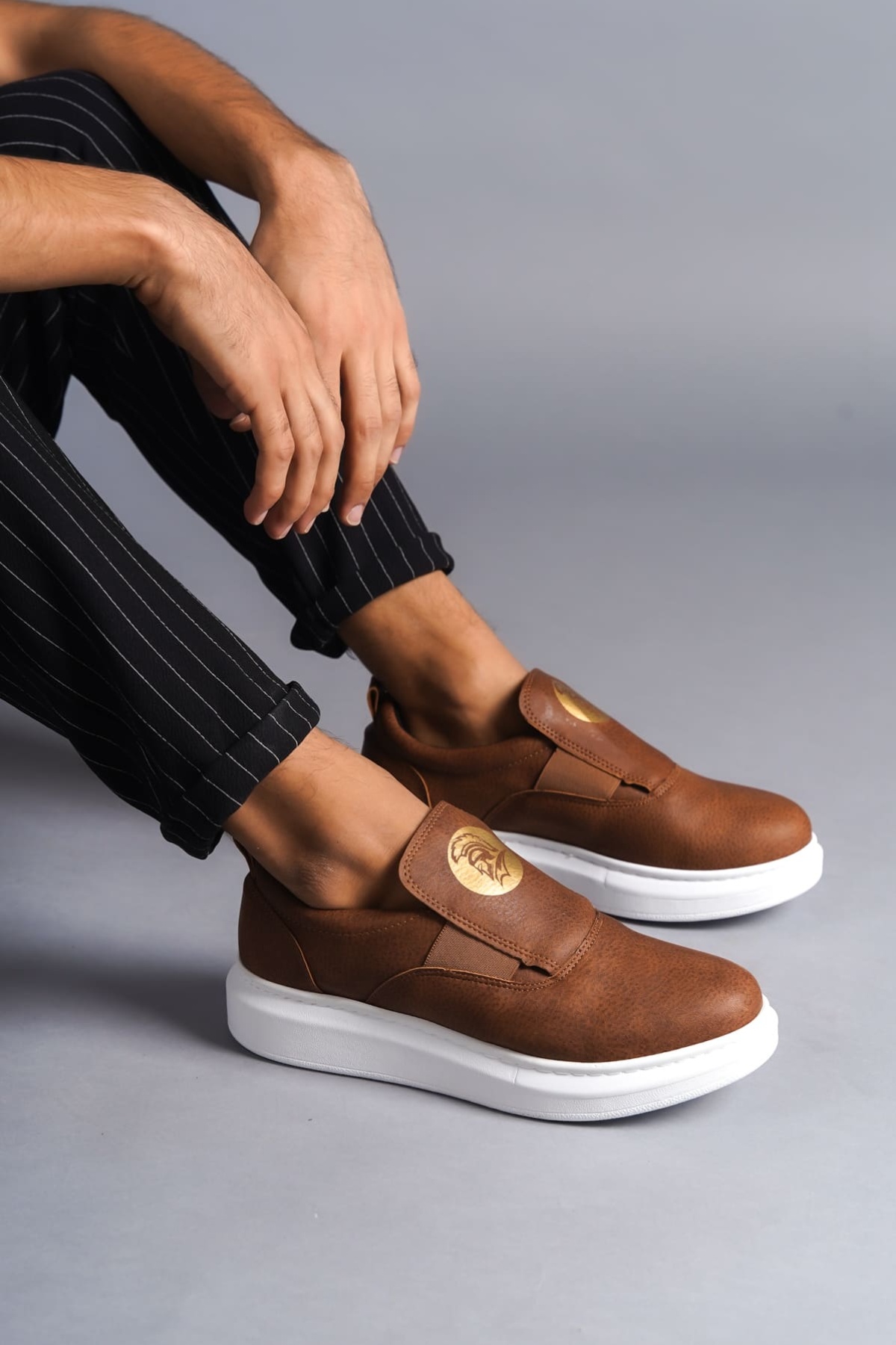 Hippo Bağcıksız Cilt Erkek Günlük Sneaker Ayakkabı BT Taba