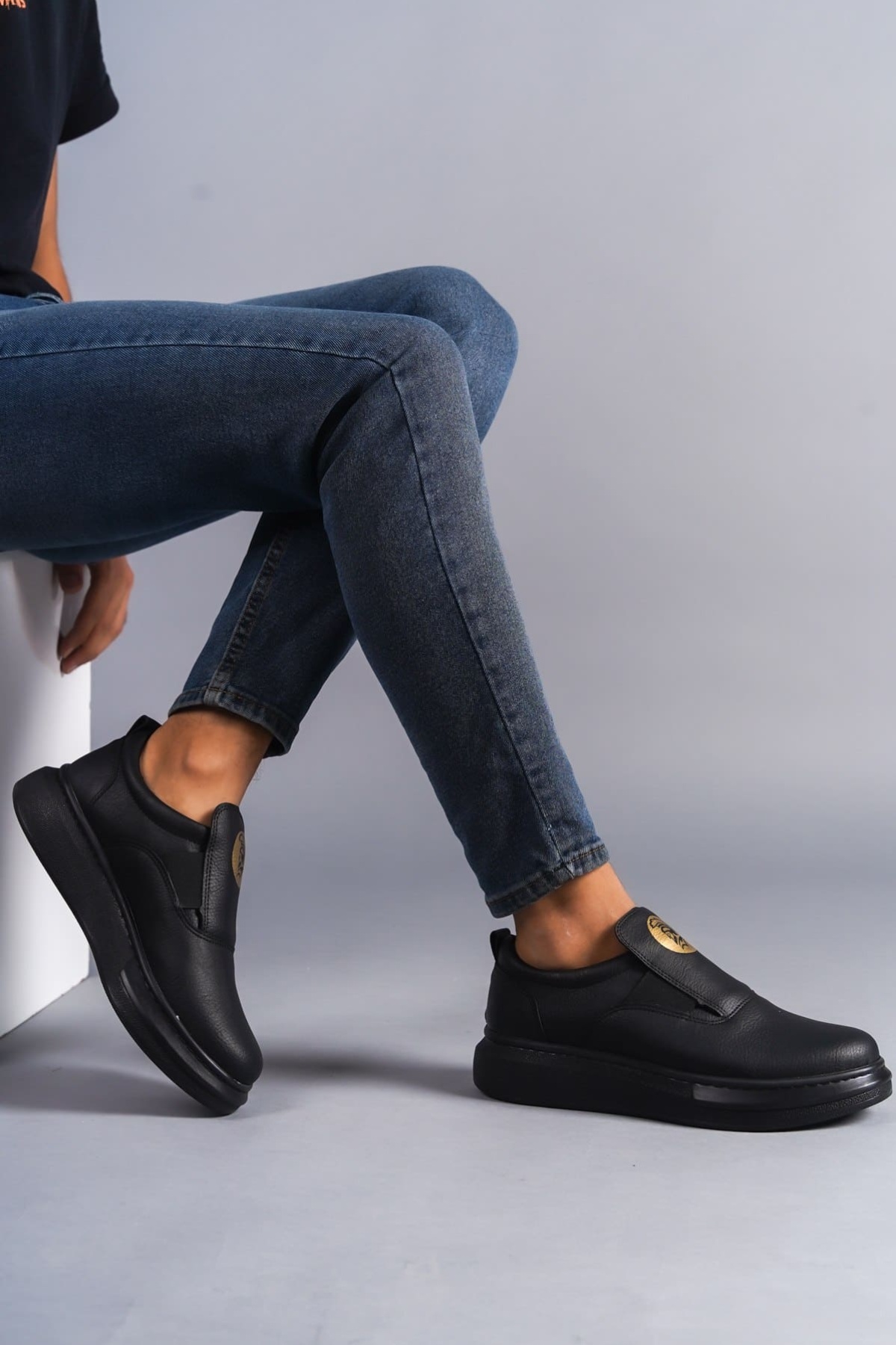 Hippo Bağcıksız Cilt Erkek Günlük Sneaker Ayakkabı ST Siyah