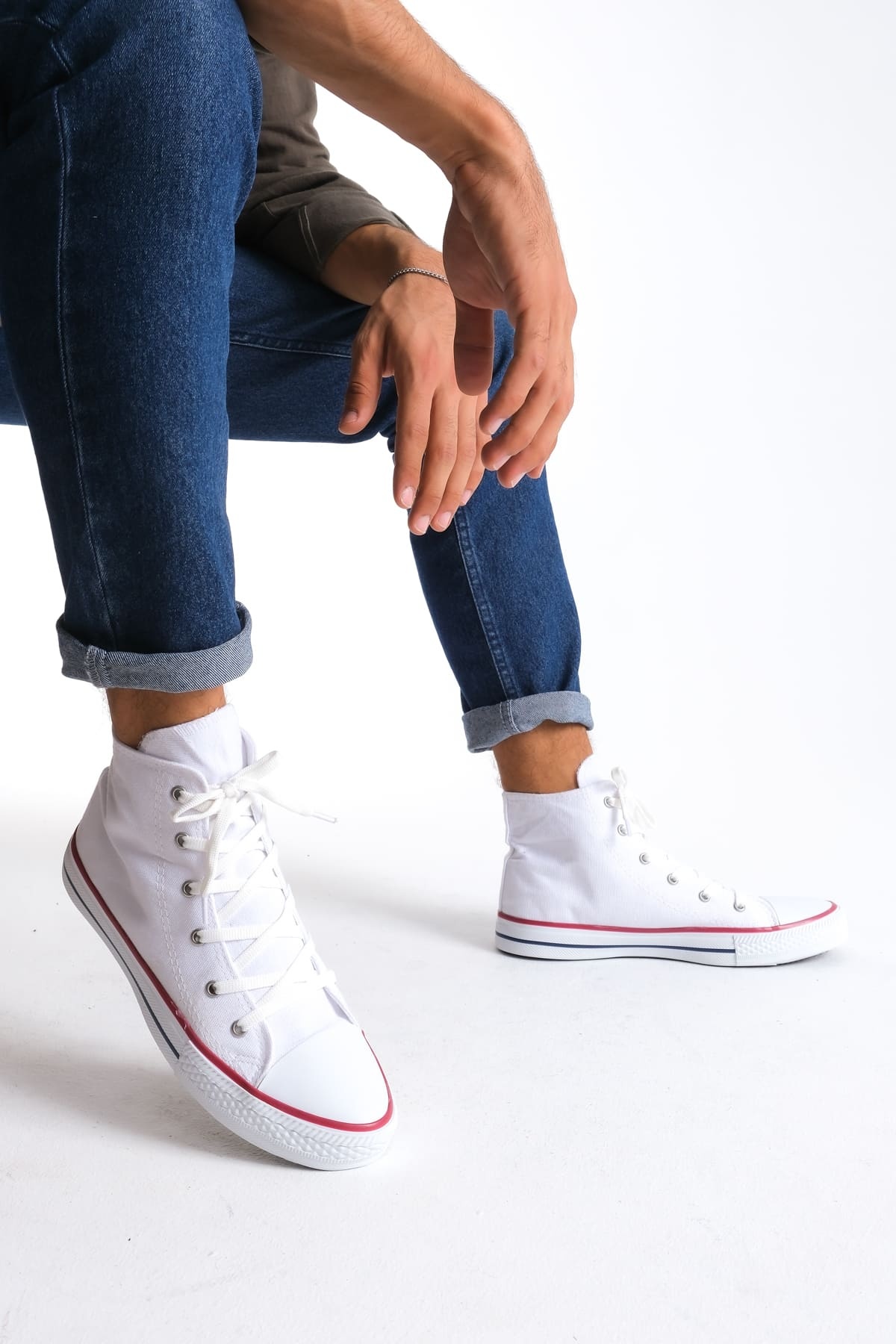 AXE Beyaz Bağcıklı Keten Kumaş Erkek Günlük Sneaker Ayakkabı