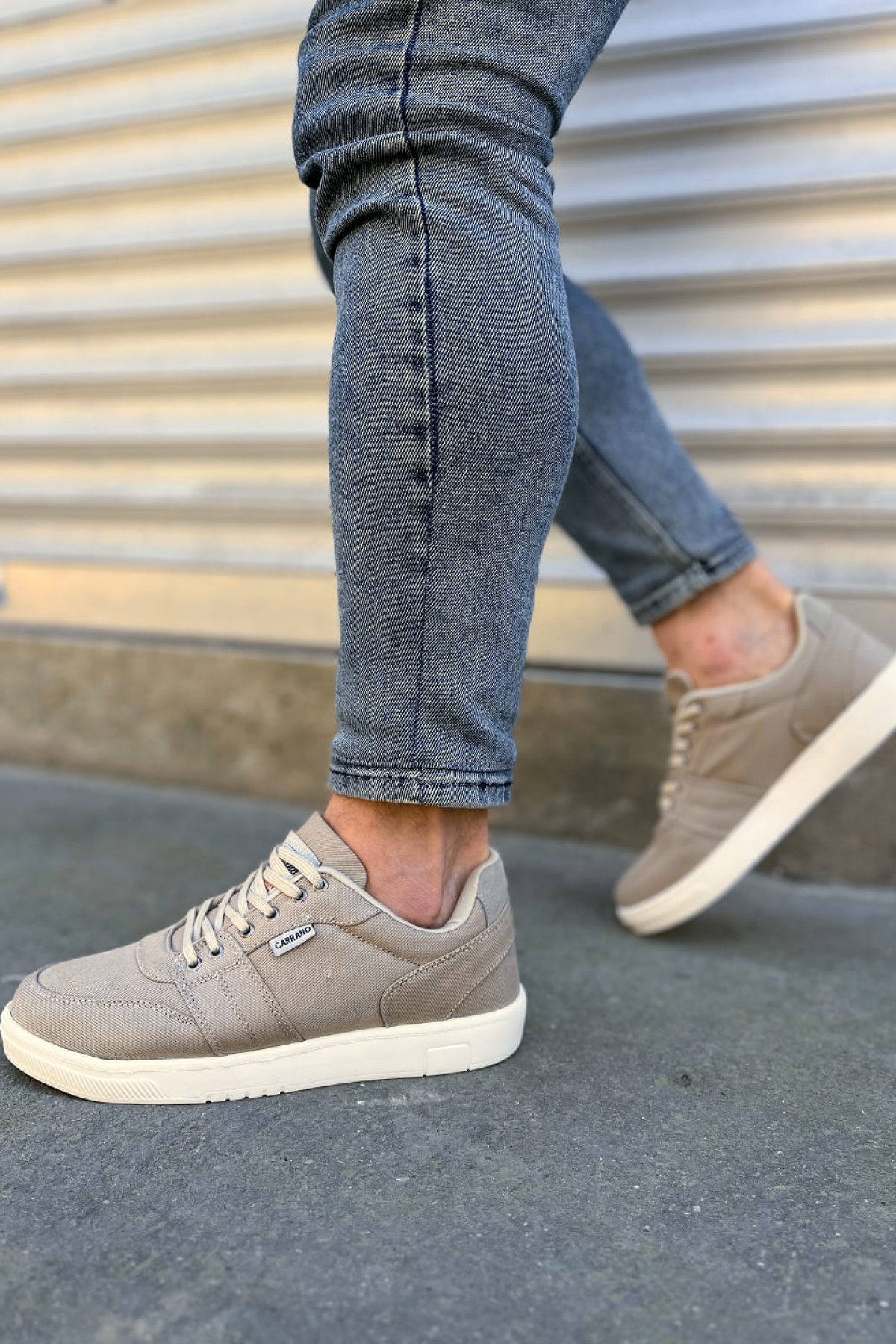 JY0118 REX Bağcıklı Keten Kumaş Erkek Günlük Sneaker Ayakkabı KKT - Bej