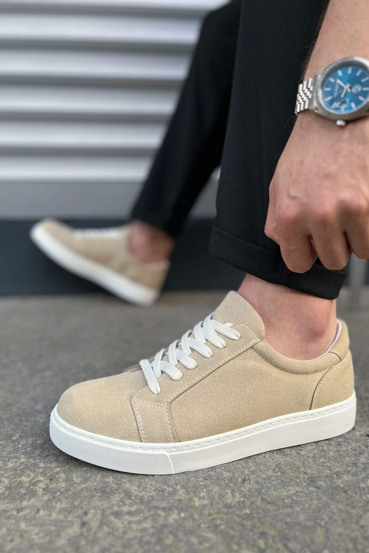 Elite Bağcıklı Süet Erkek Günlük Sneaker Ayakkabı SBT - Krem