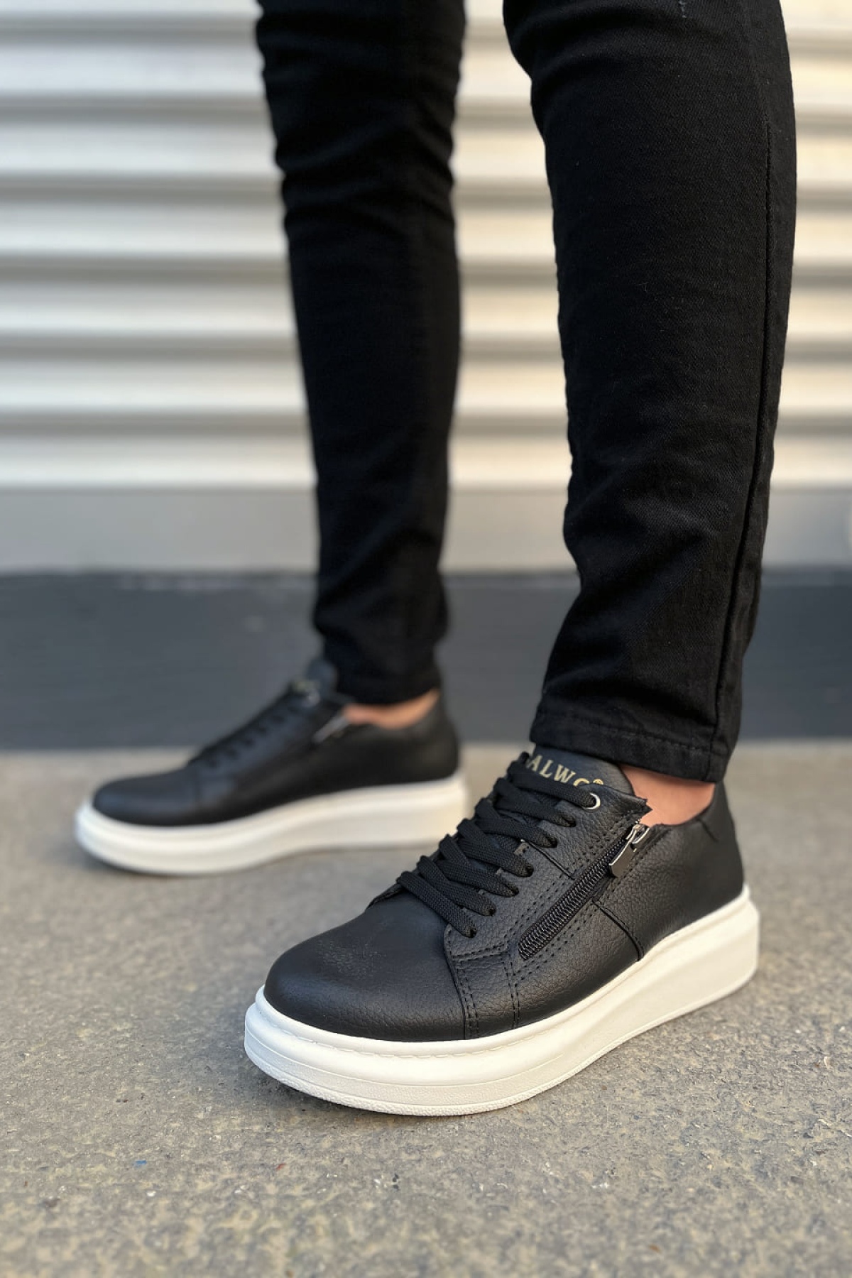 Warrior Bağcıklı ve Fermuarlı Cilt Erkek Günlük Sneaker Ayakkabı CBT - Siyah