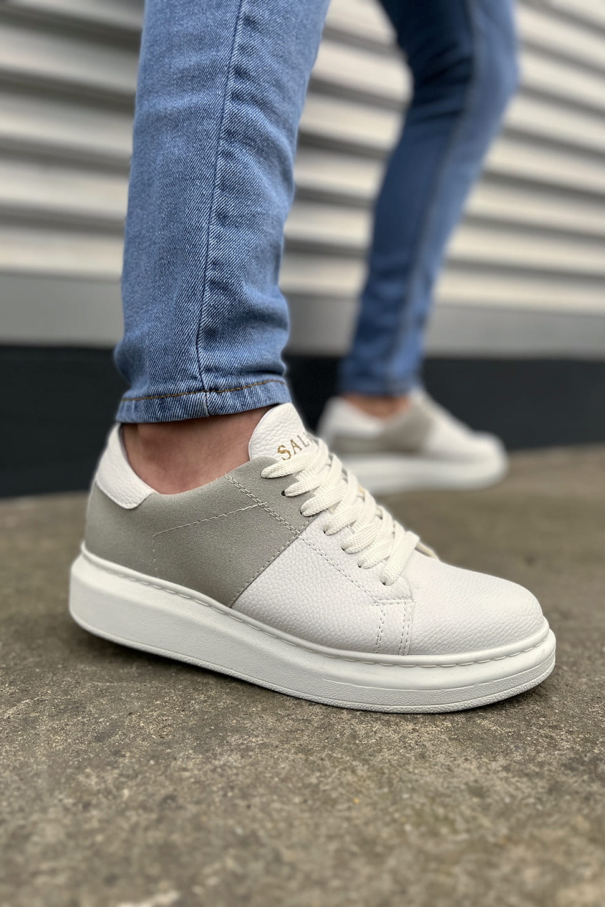 Boost Bağcıklı Cilt Süet Erkek Günlük Sneaker Ayakkabı CSBT - Beyaz/Gri