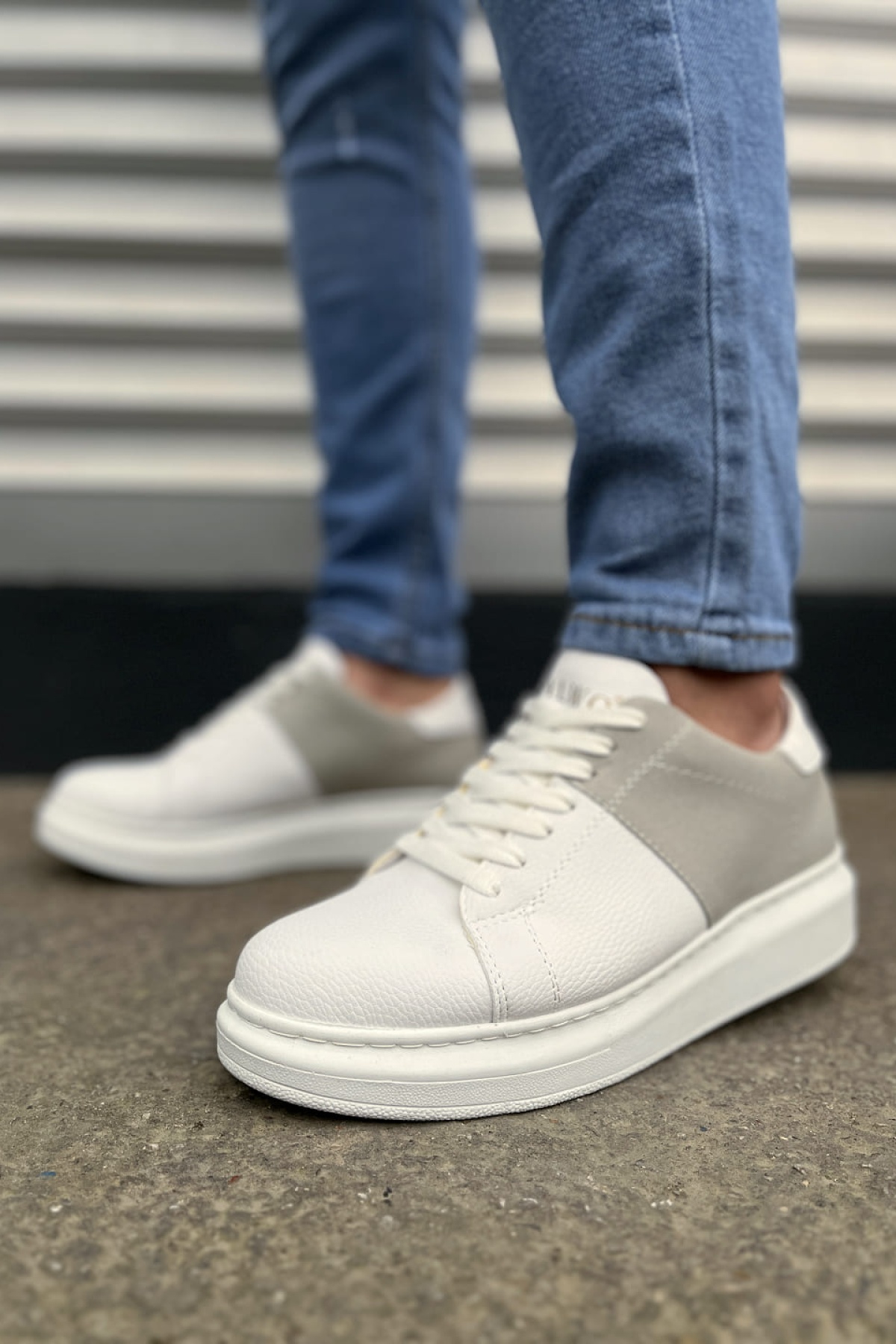 Boost Bağcıklı Cilt Süet Erkek Günlük Sneaker Ayakkabı CSBT - Beyaz/Gri