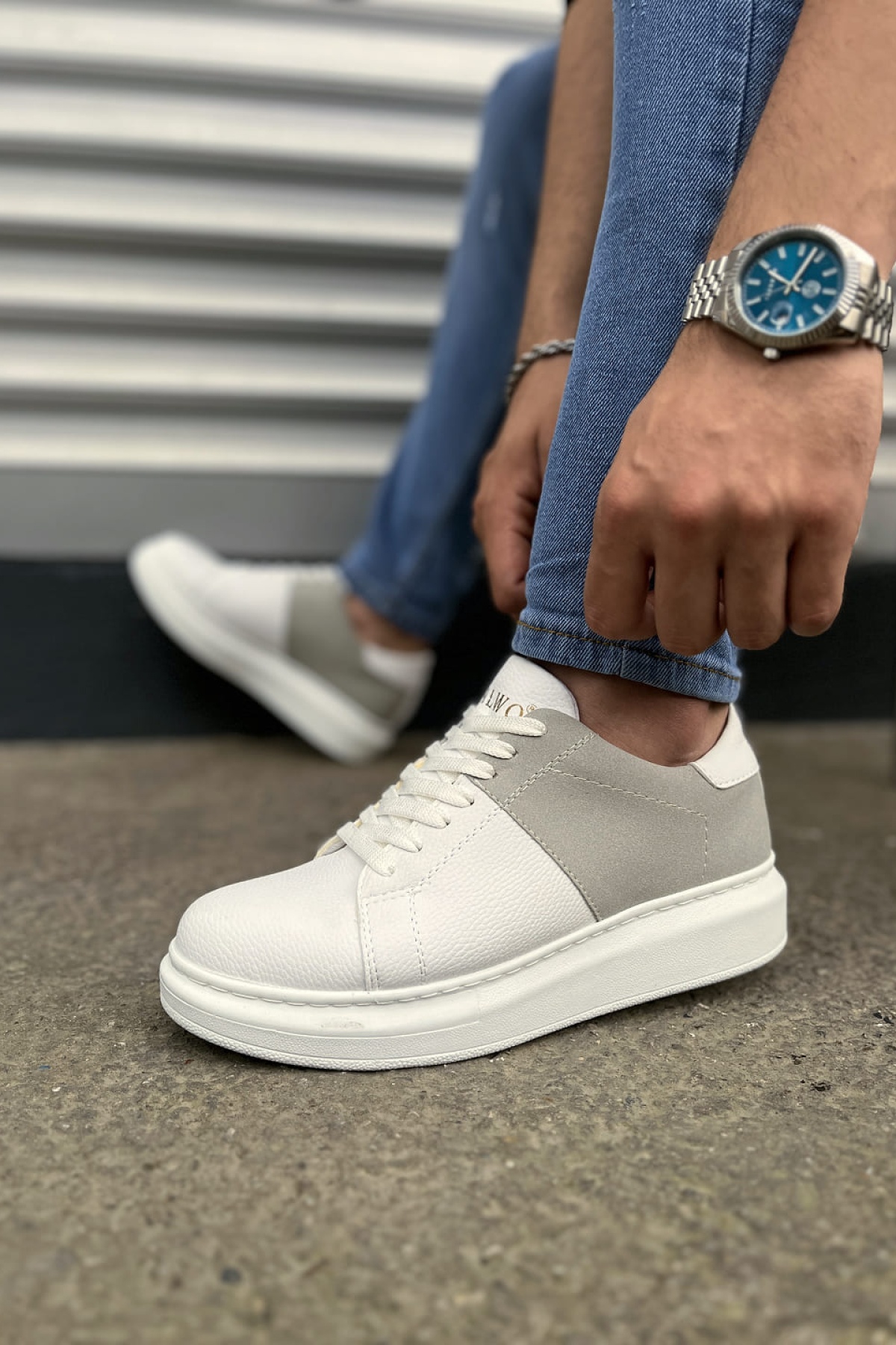 Boost Bağcıklı Cilt Süet Erkek Günlük Sneaker Ayakkabı CSBT - Beyaz/Gri