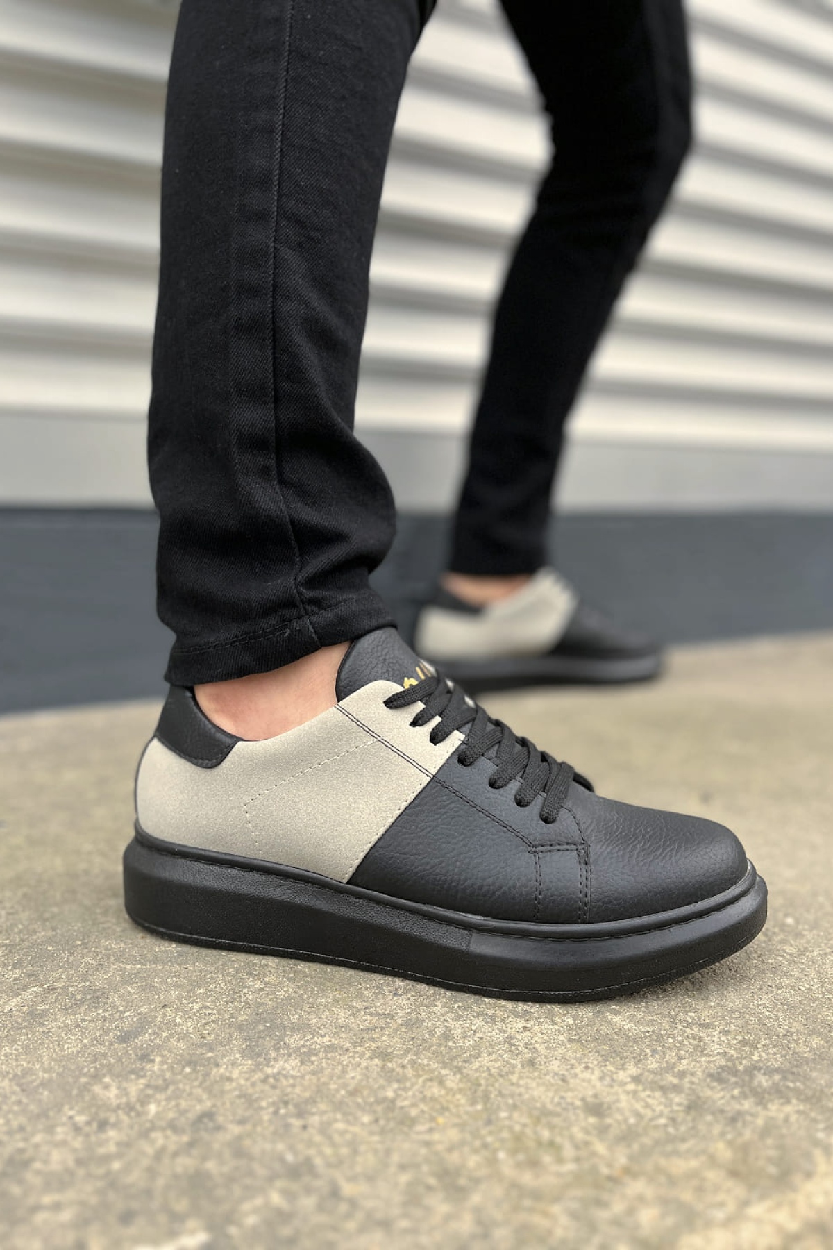 Boost Bağcıklı Cilt Süet Erkek Günlük Sneaker Ayakkabı Siyah Gri