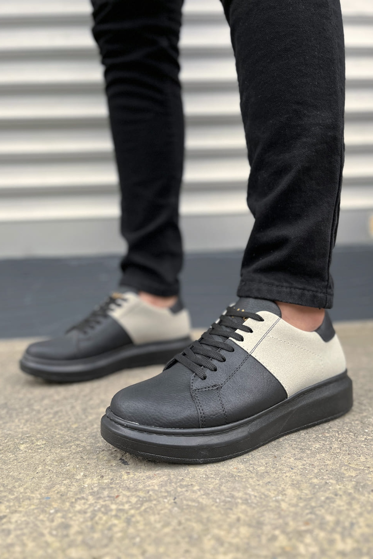 Boost Bağcıklı Cilt Süet Erkek Günlük Sneaker Ayakkabı Siyah Gri