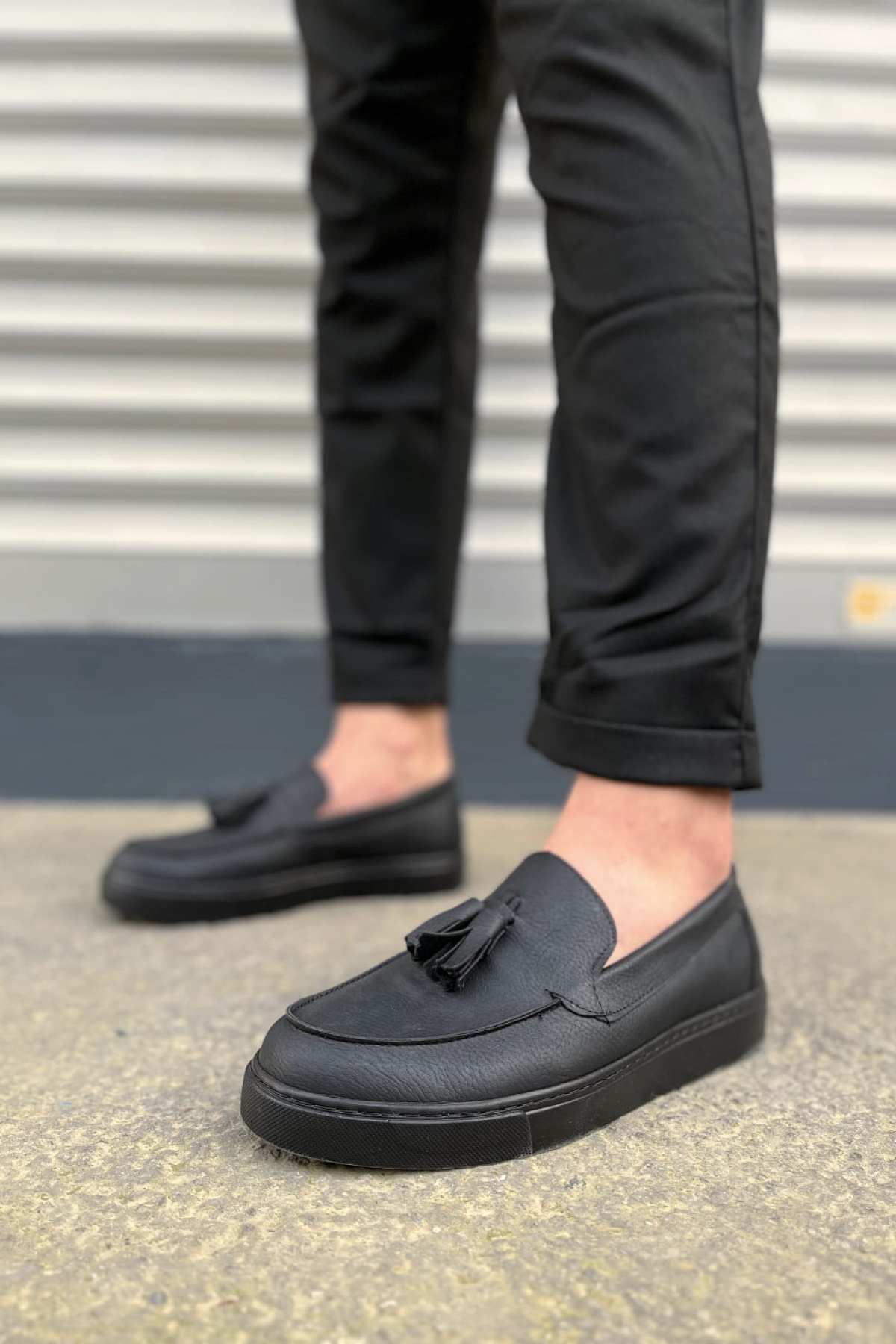 Siyah Bloom Bağcıksız Püsküllü Cilt Erkek Günlük Spor Klasik Ayakkabı