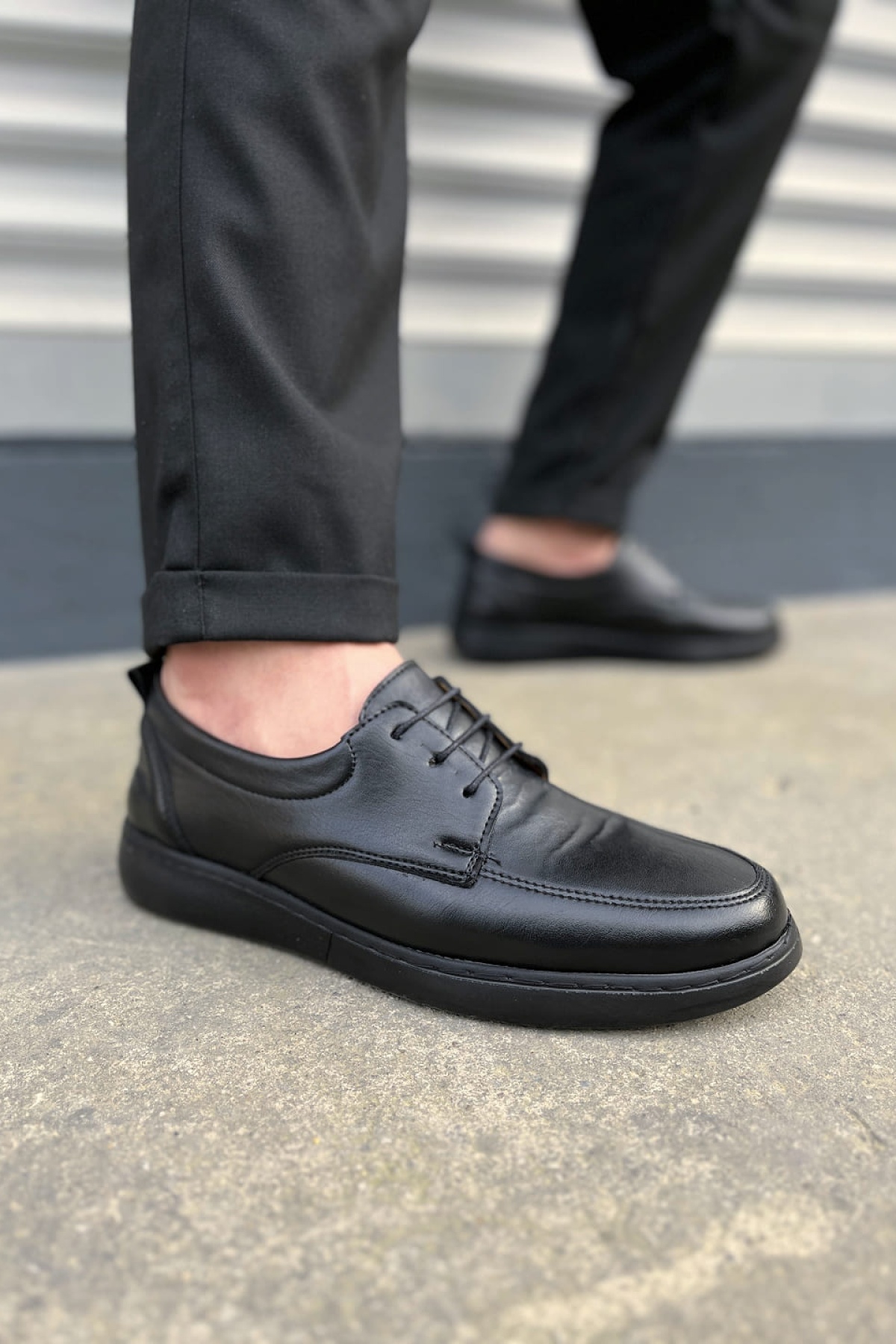 Siyah Clasica Bağcıklı Cilt Erkek Günlük Klasik Ayakkabı