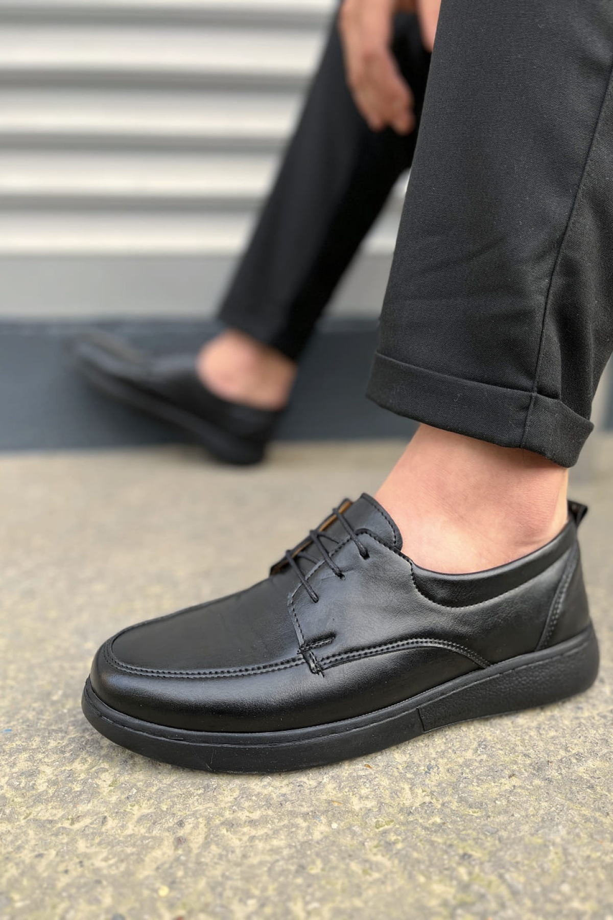 Siyah Clasica Bağcıklı Cilt Erkek Günlük Klasik Ayakkabı