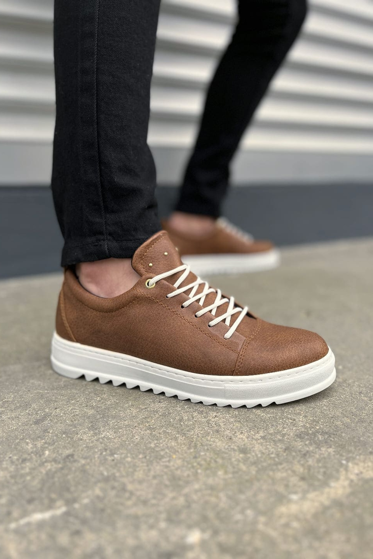 Taba Beyaz Cool Bağcıklı Cilt Erkek Günlük Spor Klasik Ayakkabı