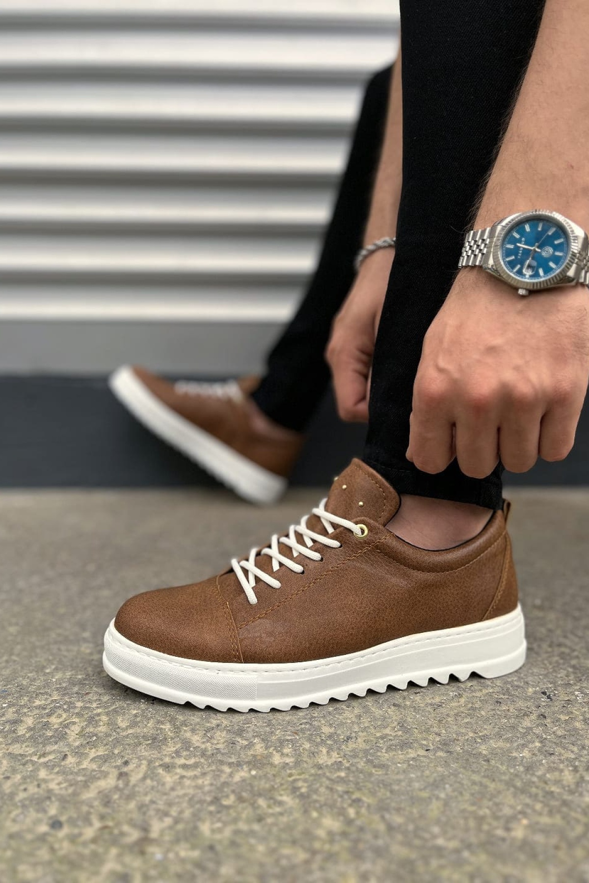 Taba Beyaz Cool Bağcıklı Cilt Erkek Günlük Spor Klasik Ayakkabı