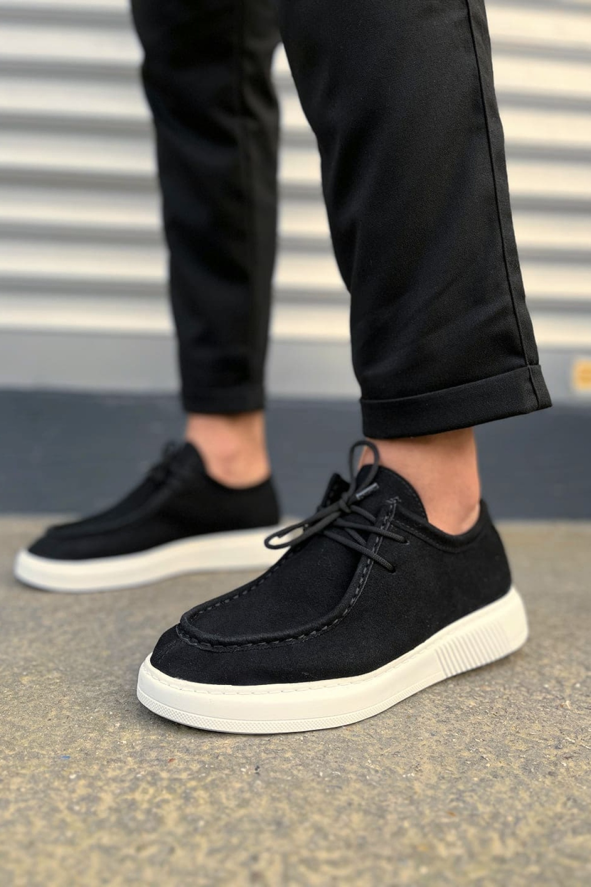 Siyah Beyaz Süet Tornado Bağcıklı Süet Erkek Günlük Spor Klasik Ayakkabı