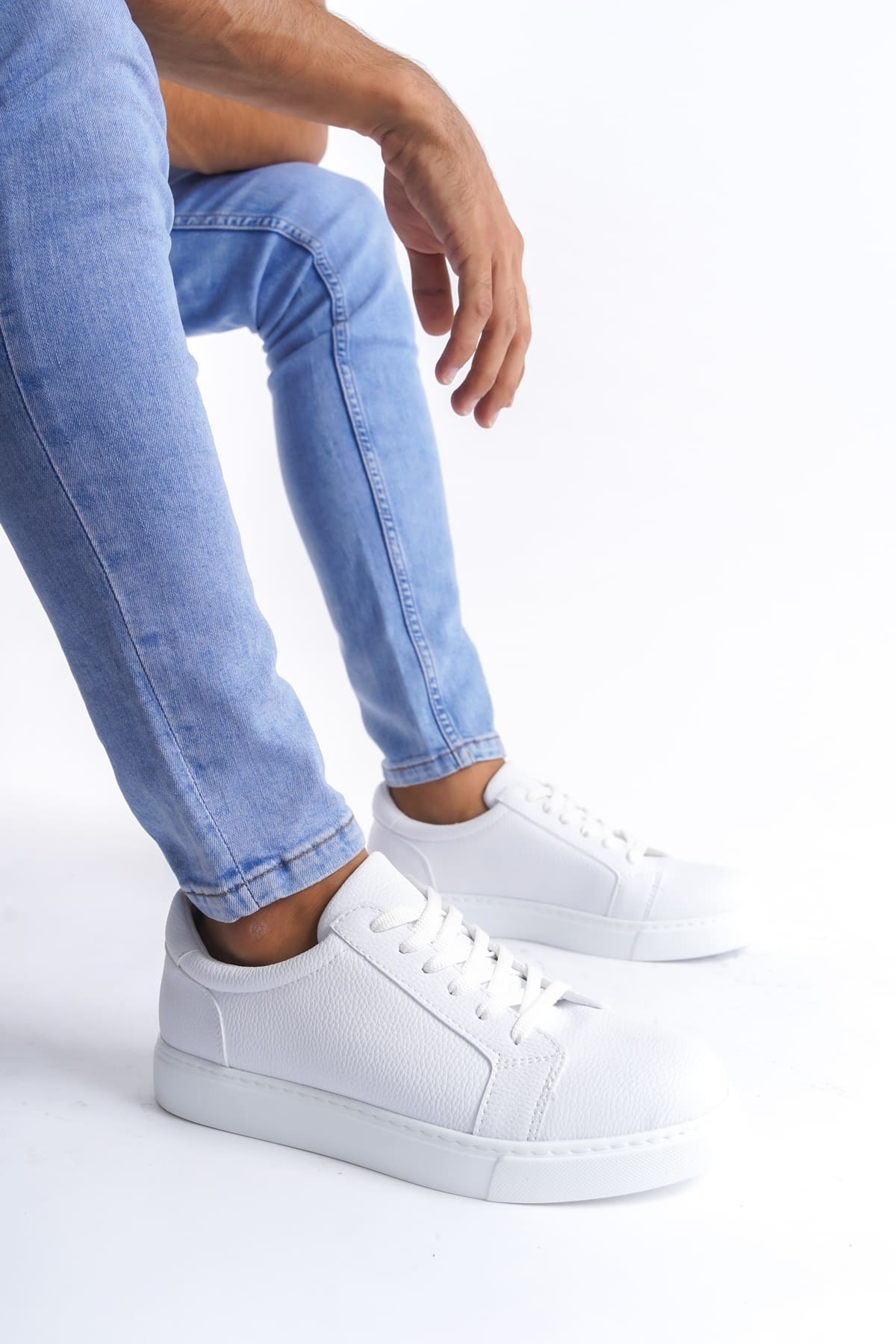 SLW165 Elite Bağcıklı Cilt Erkek Günlük Sneaker Ayakkabı CBT - Beyaz