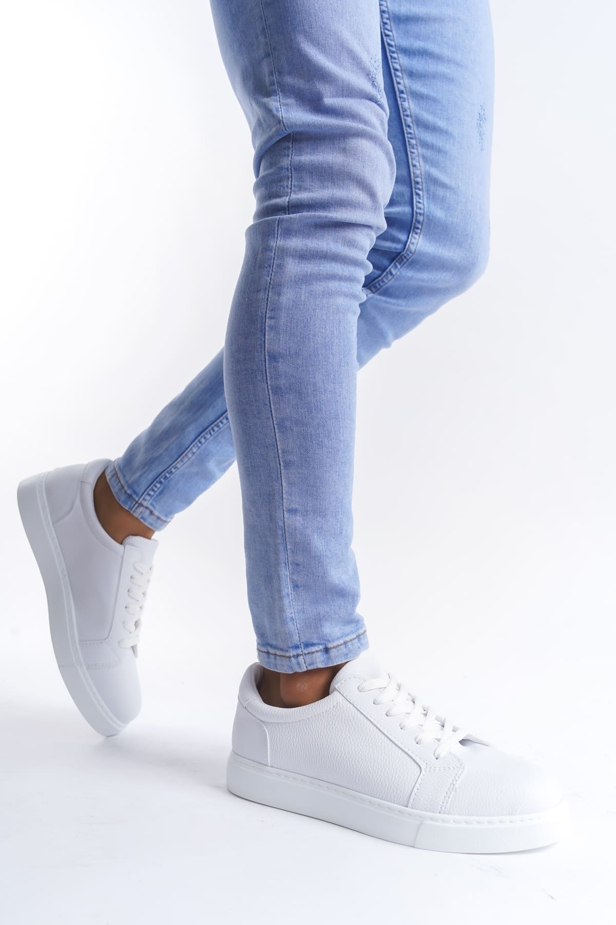 SLW165 Elite Bağcıklı Cilt Erkek Günlük Sneaker Ayakkabı CBT - Beyaz