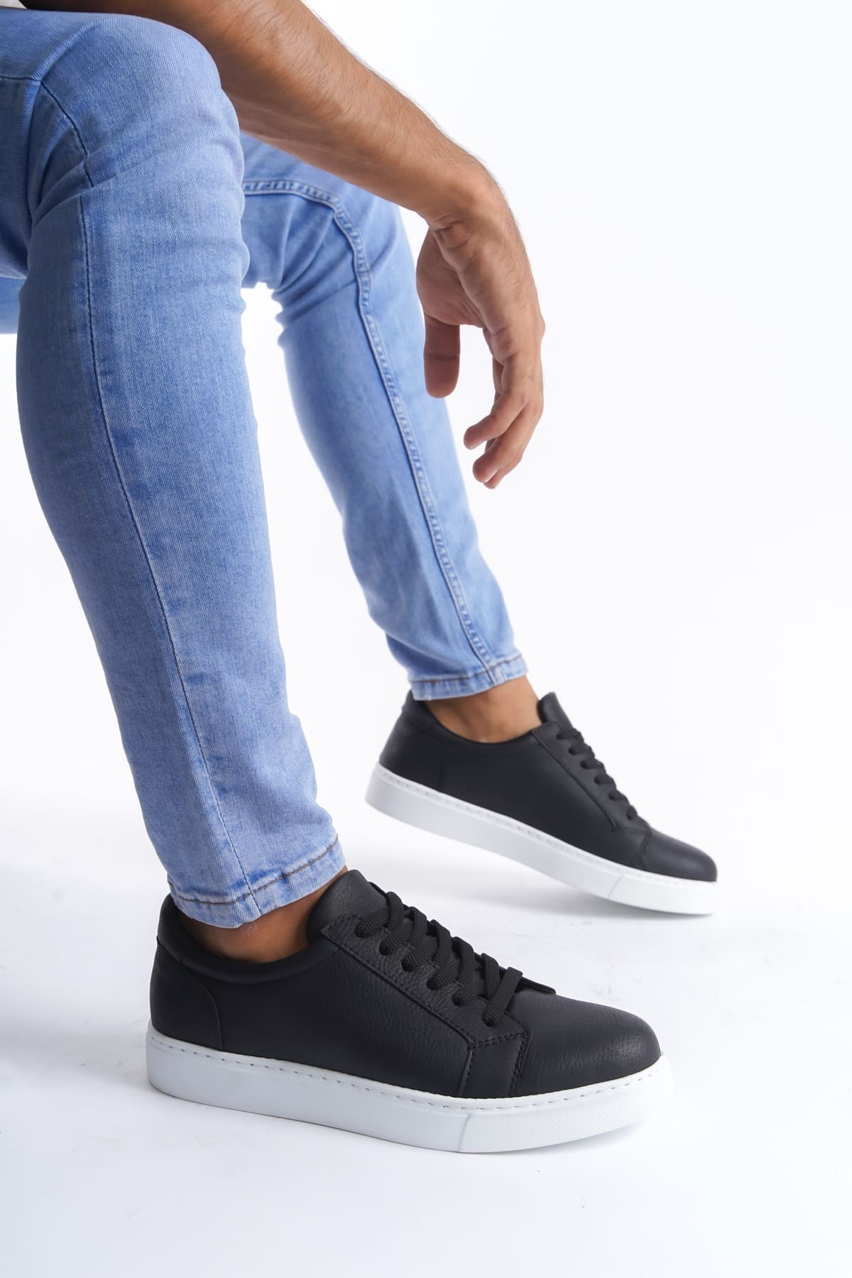 SLW165 Elite Bağcıklı Cilt Erkek Günlük Sneaker Ayakkabı CBT - Siyah