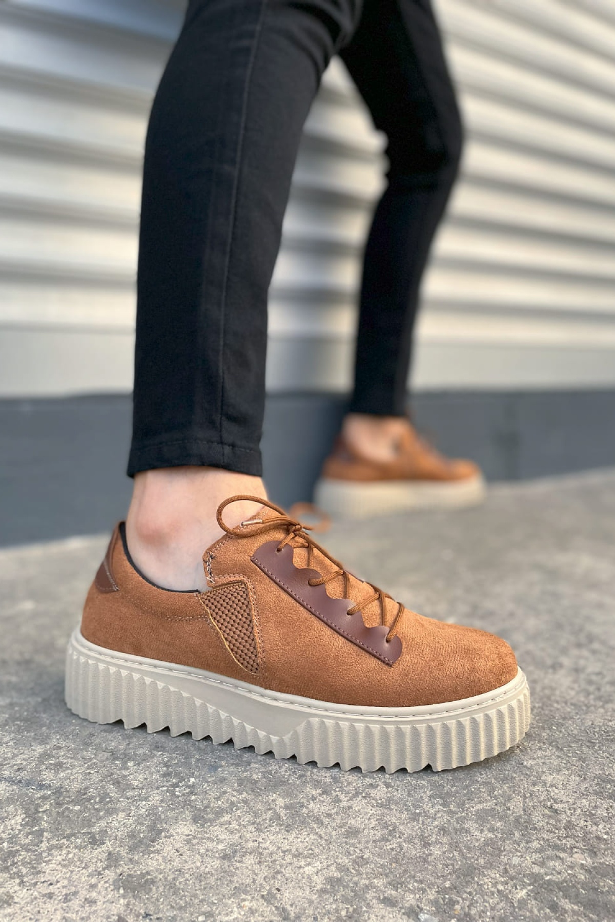 JY502 Bold Bağcıklı Süet Erkek Günlük Sneaker Ayakkabı SKT - Taba