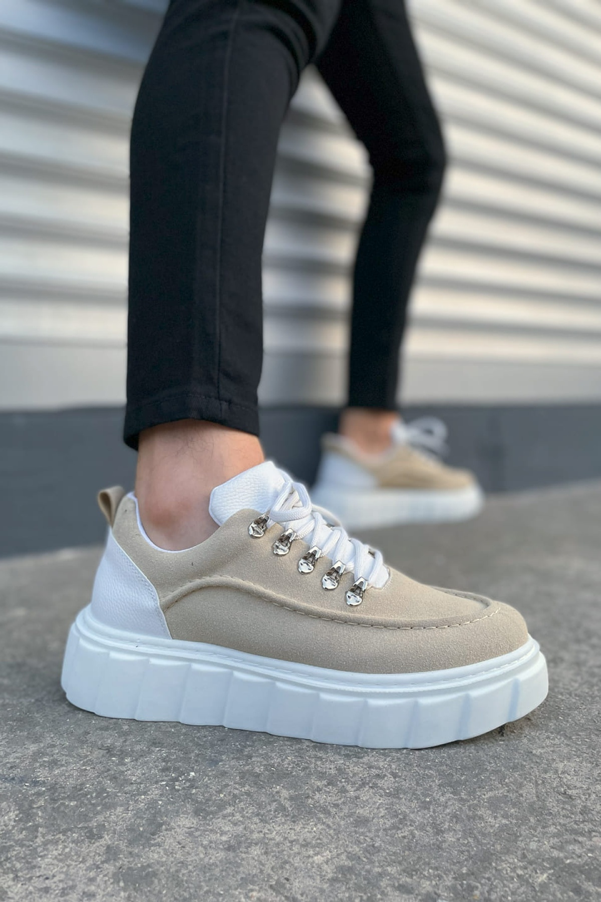 Krem Beyaz Cloud Bağcıklı Süet Erkek Günlük Sneaker Ayakkabı