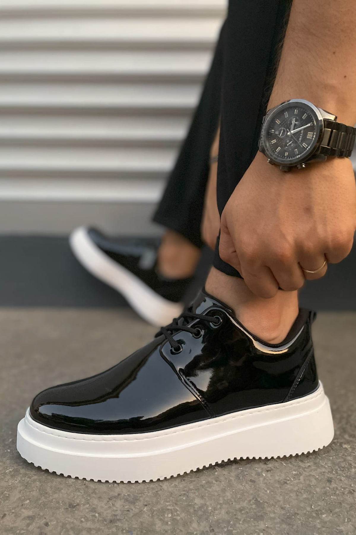 JYx03 Luxor Bağcıklı Rugan Erkek Günlük Spor Klasik Ayakkabı RBT - Siyah